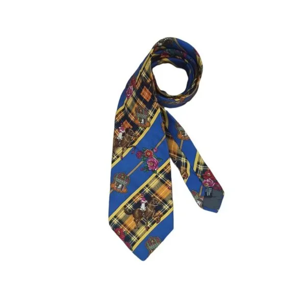 KENZO PARIS Blue Floral Equestrian Silk Tie ITALY 59"/ 4" EC - Picture 2 of 9